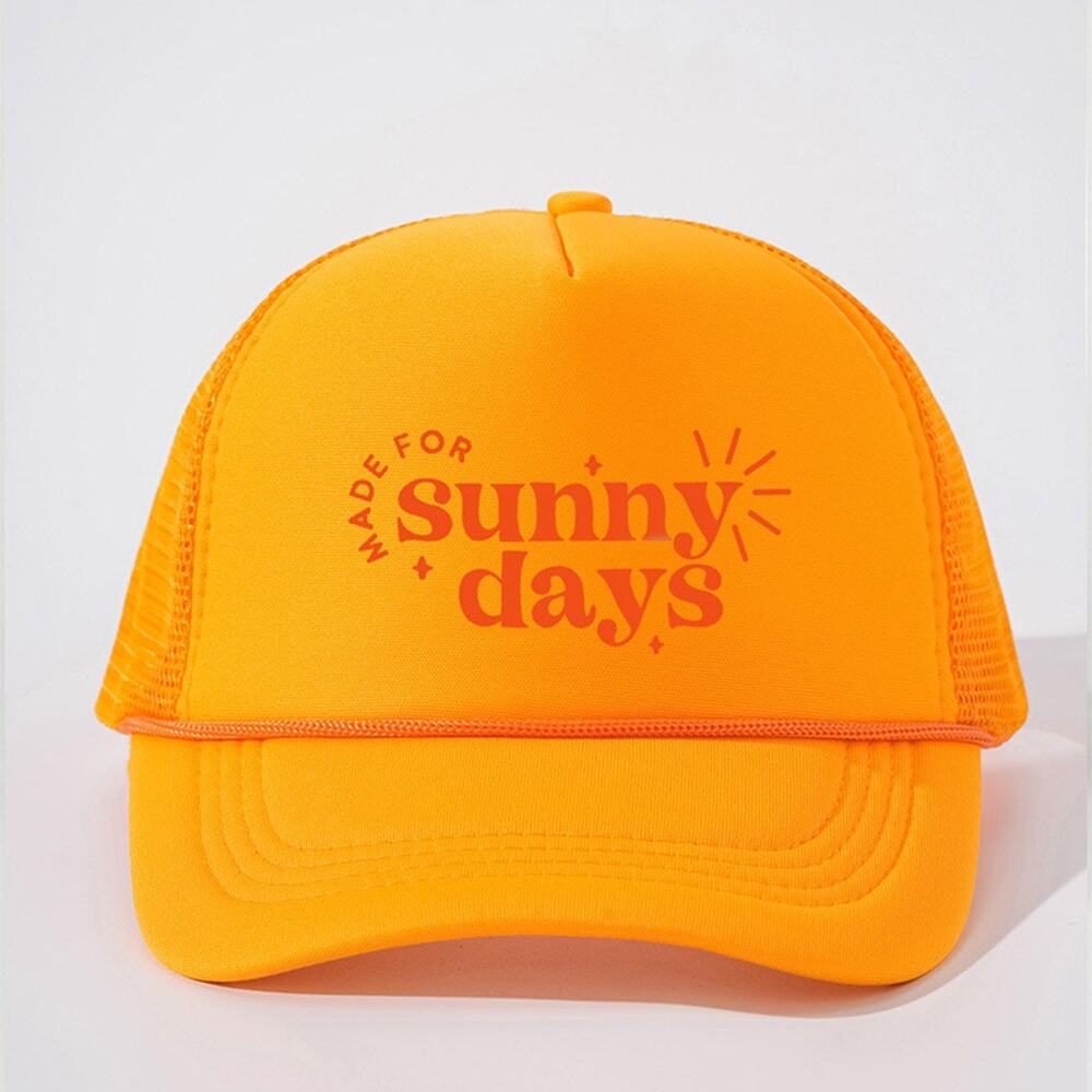 Made for Sunny Days Orange Retro Summer Snapback Mesh Trucker Hat NWOT